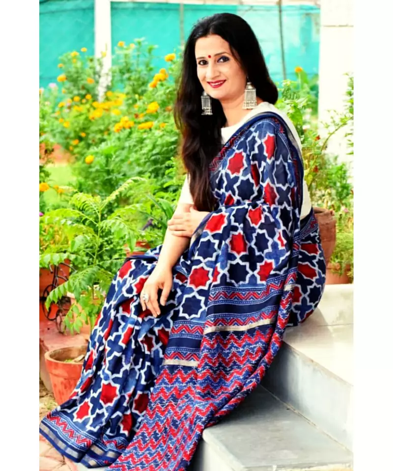 Jharokha  Ajrakh on chanderi silk