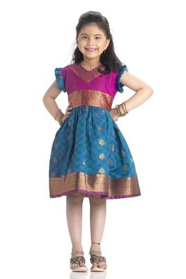 Bhartiya Paridhan Girls Ethnic Paithani Blue Frock 1
