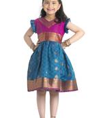 Bhartiya Paridhan Girls Ethnic Paithani Blue Frock
