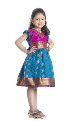 Bhartiya Paridhan Girls Ethnic Paithani Blue Frock 2