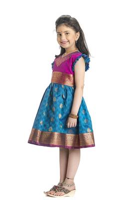 Bhartiya Paridhan Girls Ethnic Paithani Blue Frock 3