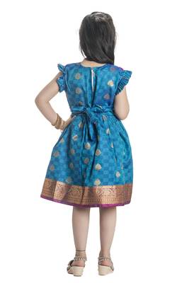 Bhartiya Paridhan Girls Ethnic Paithani Blue Frock 4