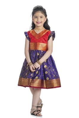 Bhartiya Paridhan Girls Ethnic Paithani Purple Frock 1