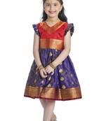 Bhartiya Paridhan Girls Ethnic Paithani Purple Frock