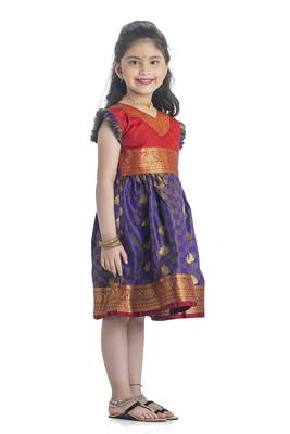 Bhartiya Paridhan Girls Ethnic Paithani Purple Frock 2