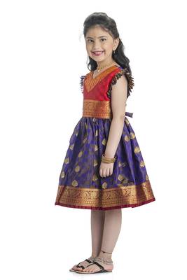 Bhartiya Paridhan Girls Ethnic Paithani Purple Frock 3