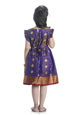 Bhartiya Paridhan Girls Ethnic Paithani Purple Frock 4