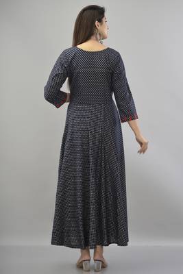 NavyBlue Gold Printed Rayon Anarkali Kurti 2