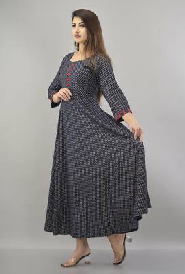 NavyBlue Gold Printed Rayon Anarkali Kurti 3