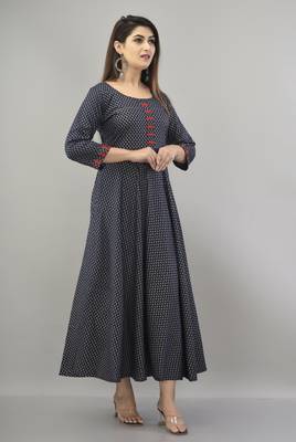 NavyBlue Gold Printed Rayon Anarkali Kurti 4