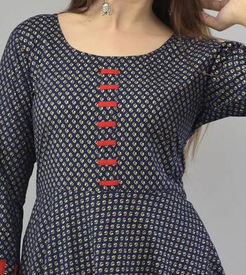 NavyBlue Gold Printed Rayon Anarkali Kurti 5
