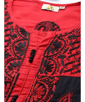 Ada Women's Hand Embroidered Black Cotton Lucknowi Chikankari Women Kurta - A151605 5
