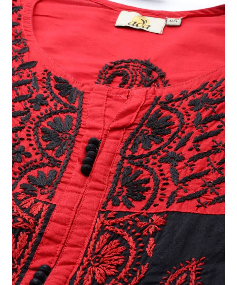 Ada Women's Hand Embroidered Black Cotton Lucknowi Chikankari Women Kurta - A151605