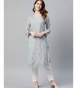 Hand Embroidered Grey Georgette Lucknowi Chikankari Women Kurta With Slip
