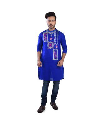 blue EMBROIDERY WORK COTTON TRENDY  KURTA 1