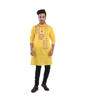 yellow EMBROIDERY WORK COTTON TRENDY  KURTA 1