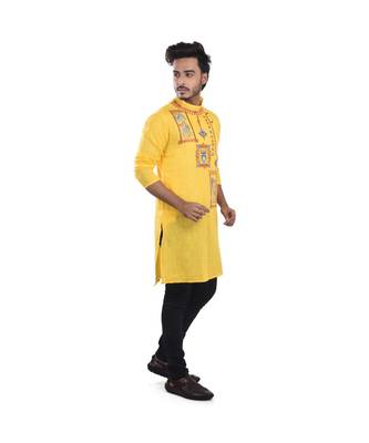 yellow EMBROIDERY WORK COTTON TRENDY  KURTA 3