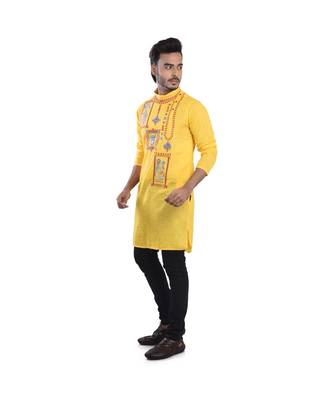 yellow EMBROIDERY WORK COTTON TRENDY  KURTA 4