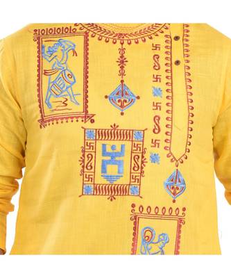 yellow EMBROIDERY WORK COTTON TRENDY  KURTA 5