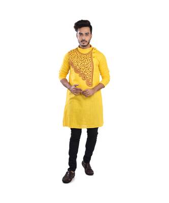 yellow  EMBROIDERY WORK COTTON TRENDY  KURTA 1