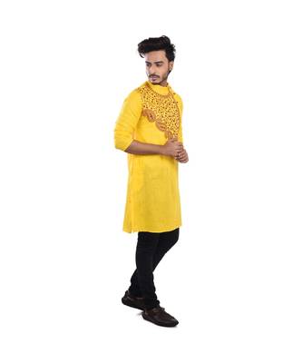 yellow  EMBROIDERY WORK COTTON TRENDY  KURTA 2