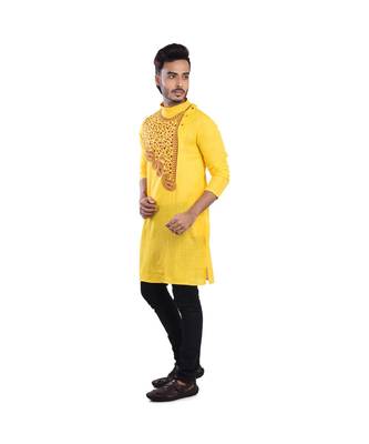 yellow  EMBROIDERY WORK COTTON TRENDY  KURTA 3