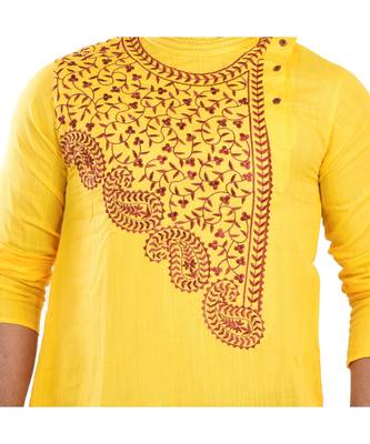 yellow  EMBROIDERY WORK COTTON TRENDY  KURTA 4
