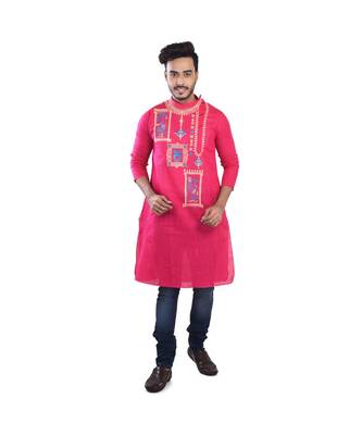 pink  EMBROIDERY WORK COTTON TRENDY  KURTA 1