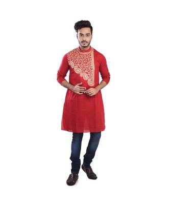 red EMBROIDERY WORK COTTON TRENDY  KURTA 1