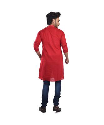 red EMBROIDERY WORK COTTON TRENDY  KURTA 2