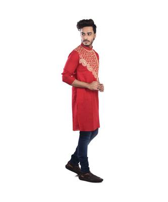 red EMBROIDERY WORK COTTON TRENDY  KURTA 3