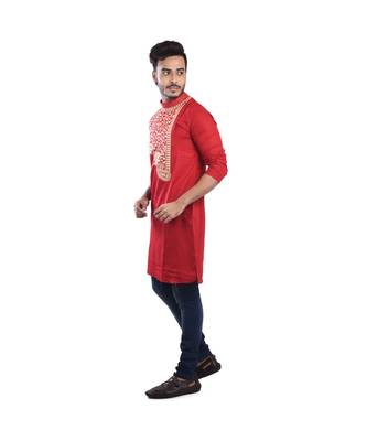 red EMBROIDERY WORK COTTON TRENDY  KURTA 4