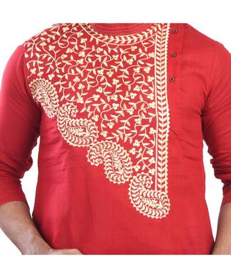 red EMBROIDERY WORK COTTON TRENDY  KURTA 5