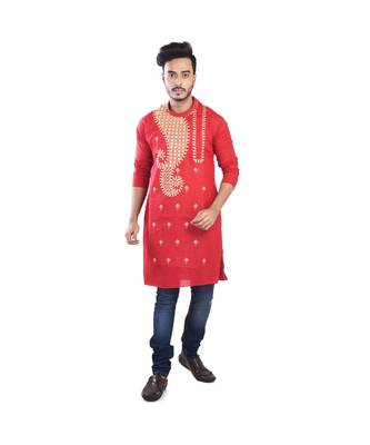 red  EMBROIDERY WORK COTTON TRENDY  KURTA 1