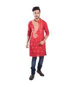 red  EMBROIDERY WORK COTTON TRENDY  KURTA