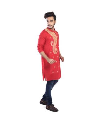 red  EMBROIDERY WORK COTTON TRENDY  KURTA 3