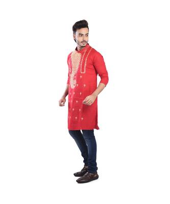 red  EMBROIDERY WORK COTTON TRENDY  KURTA 4
