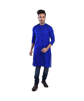 Blue Plain Cotton Comfortable Sleek Kurta 1