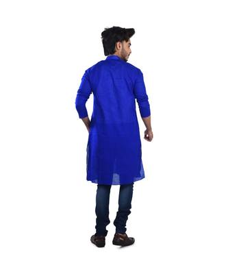 Blue Plain Cotton Comfortable Sleek Kurta 2