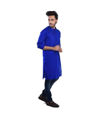 Blue Plain Cotton Comfortable Sleek Kurta 3