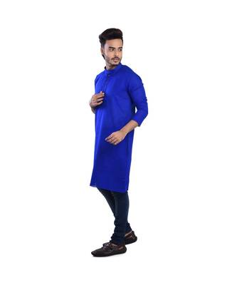Blue Plain Cotton Comfortable Sleek Kurta 4