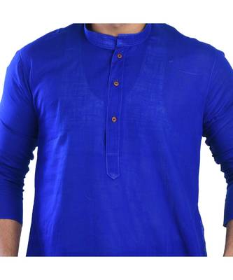Blue Plain Cotton Comfortable Sleek Kurta 5