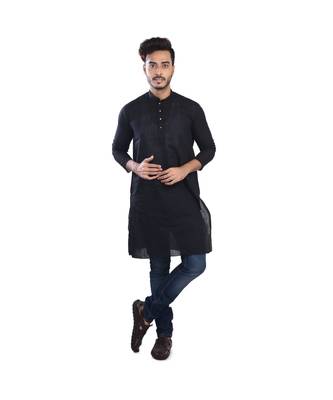 Black Plain Cotton Comfortable Sleek Kurta 1