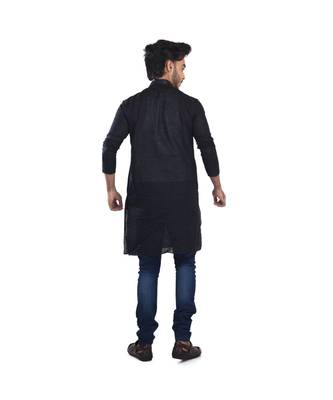 Black Plain Cotton Comfortable Sleek Kurta 2