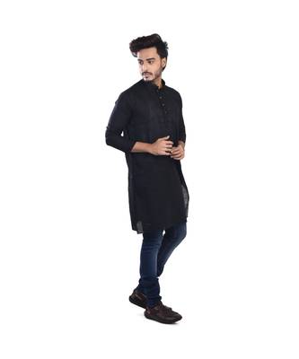 Black Plain Cotton Comfortable Sleek Kurta 3