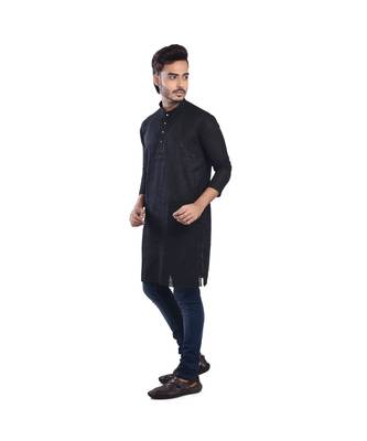 Black Plain Cotton Comfortable Sleek Kurta 4