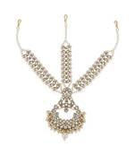 Women Gold Plated & White Kundan & Pearl Embellished Matha Patti