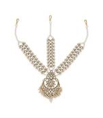 Women Gold Plated & White Kundan & Pearl Embellished Matha Patti