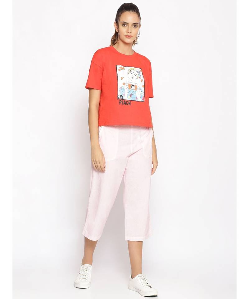 Cotton Washed Culottes in Baby Pink