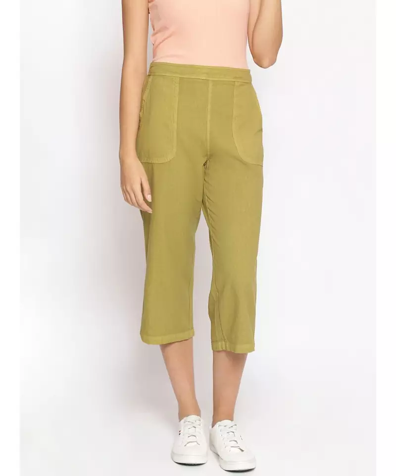 Cotton Washed Culottes in Olive Green